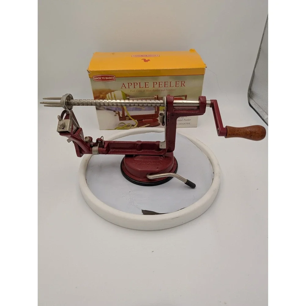 Back‎ to Basics Peel Away Apple Peeler Red Cast Iron Suction Base Corer Slicer